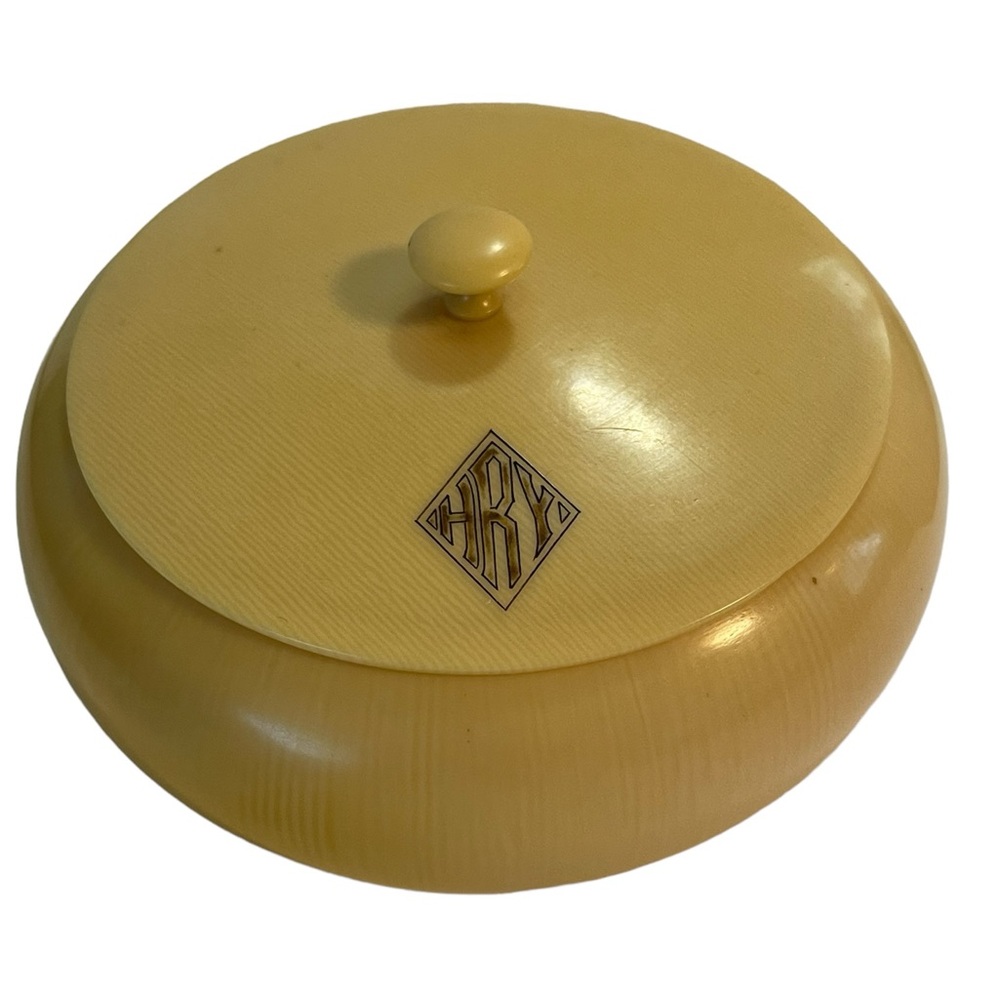 Vintage Monogram Vanity Powder / Cotton / Trinket Dish With Lid